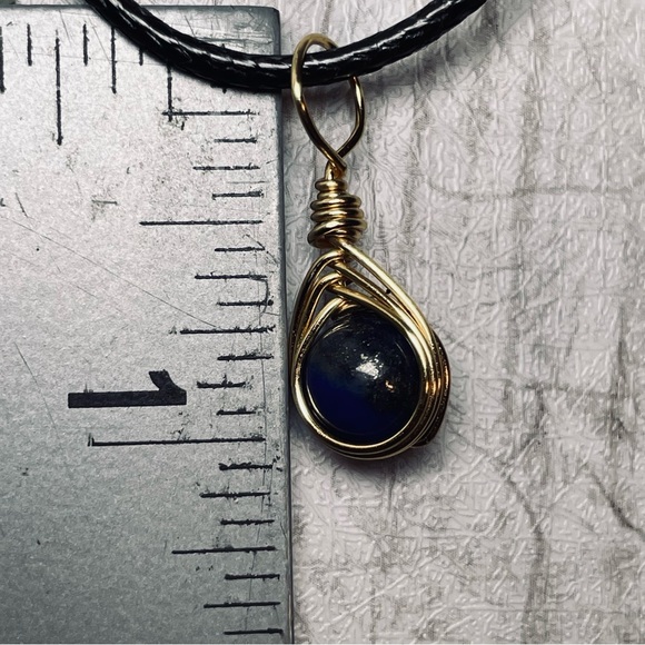 Lapiz Lazuli Pendant Hand Wire Wrapped With Gold Pl Wire - Picture 7 of 7